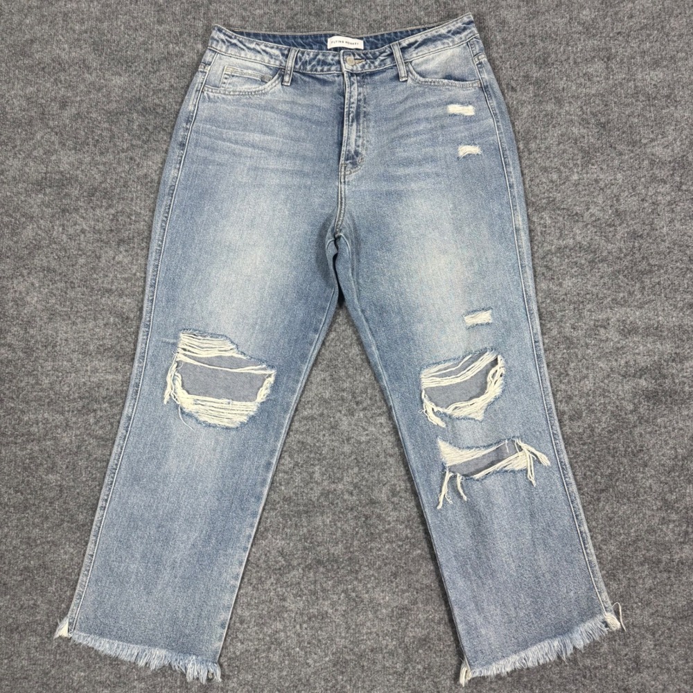 Flying Monkey Distressed Raw Hem Straight Leg Jeans Women 31x26 Blue Cotton New